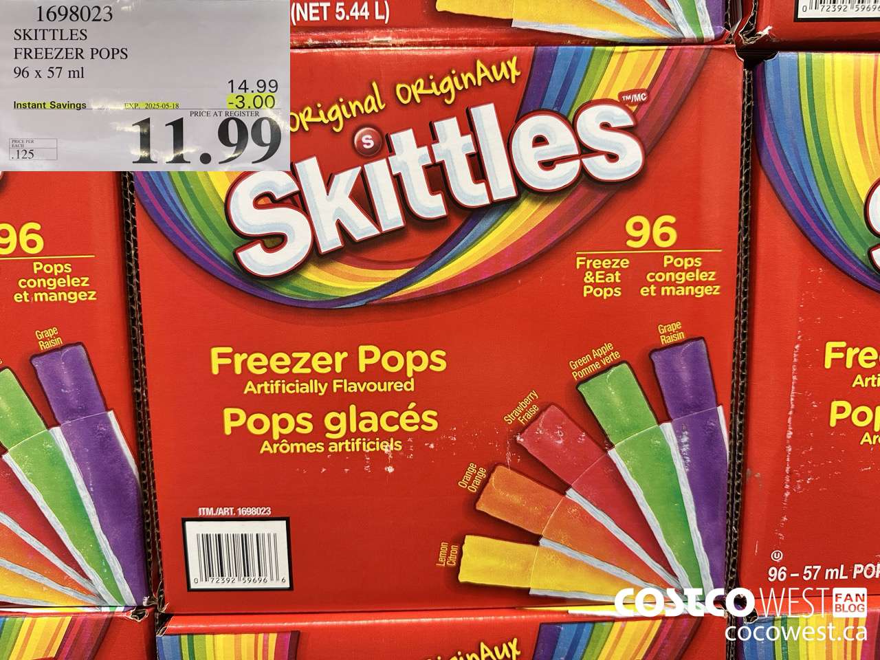 1698023 SKITTLES FREEZER POPS 96 x 57 ml ($3.00 INSTANT SAVINGS EXPIRES ON 2025-05-18) $11.99