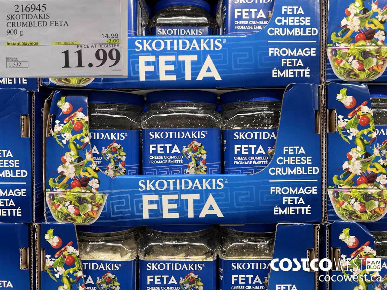 216945 SKOTIDAKIS CRUMBLED FETA 900 g ($3.00 INSTANT SAVINGS EXPIRES ON 2025-06-01) $11.99
