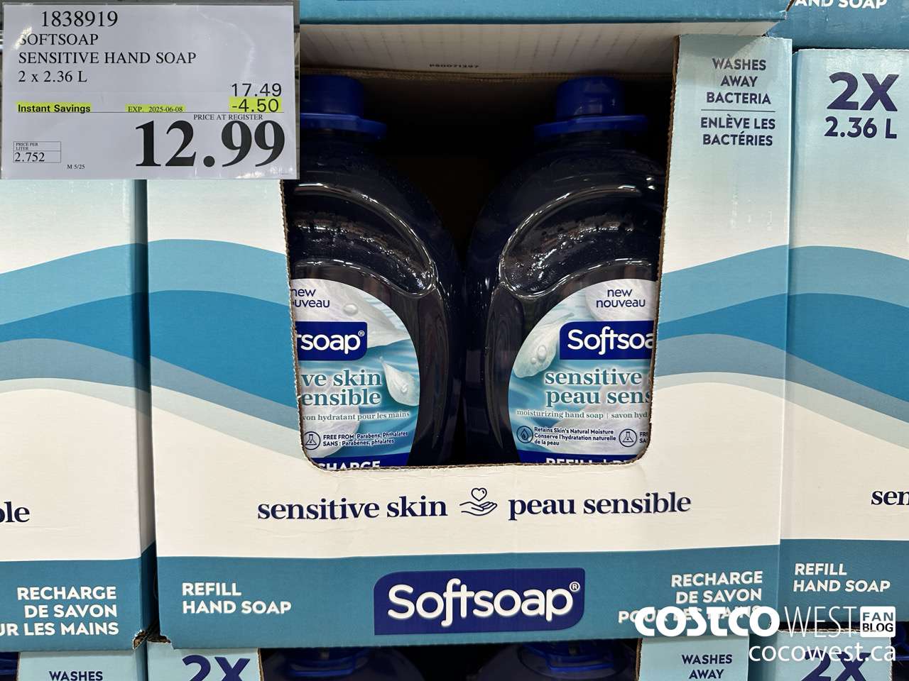 1838919 SOFTSOAP SENSITIVE HAND SOAP 2 X 2.36L ($4.50 INSTANT SAVINGS EXPIRES ON 2025-06-08) $12.99