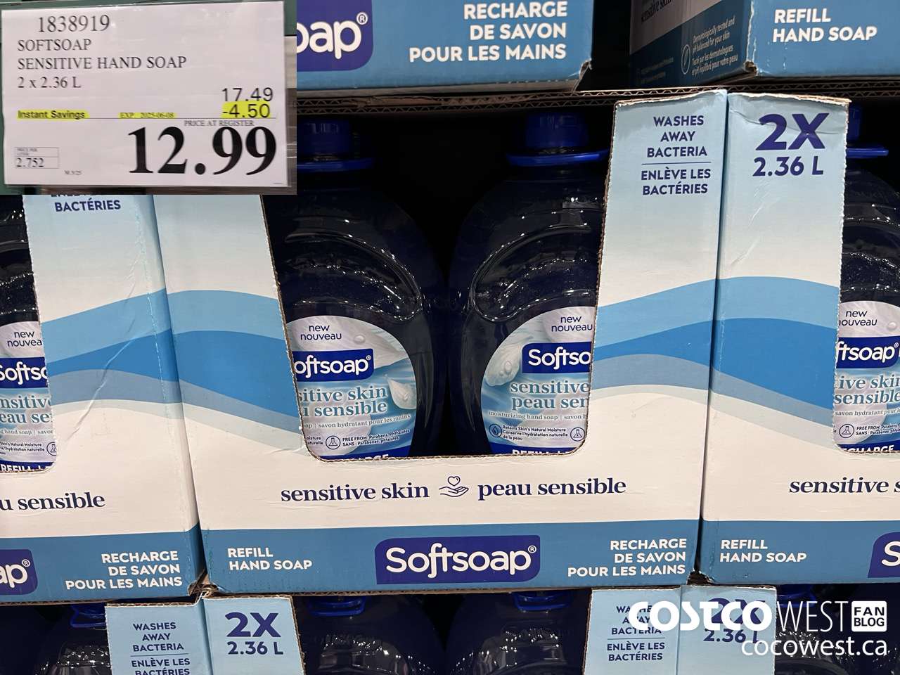 1838919 SOFTSOAP SENSITIVE HAND SOAP 2 X 2.36L ($4.50 INSTANT SAVINGS EXPIRES ON 2025-06-08) $12.99