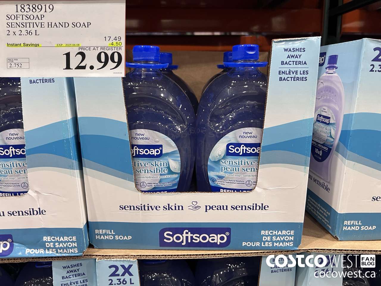 1838919 SOFTSOAP SENSITIVE HAND SOAP 2 X 2.36L ($4.50 INSTANT SAVINGS EXPIRES ON 2025-06-08) $12.99