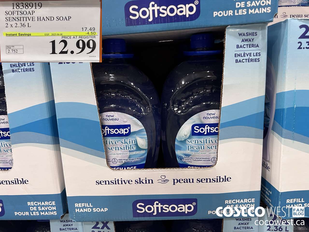 1838919 SOFTSOAP SENSITIVE HAND SOAP 2 X 2.36L ($4.50 INSTANT SAVINGS EXPIRES ON 2025-06-08) $12.99