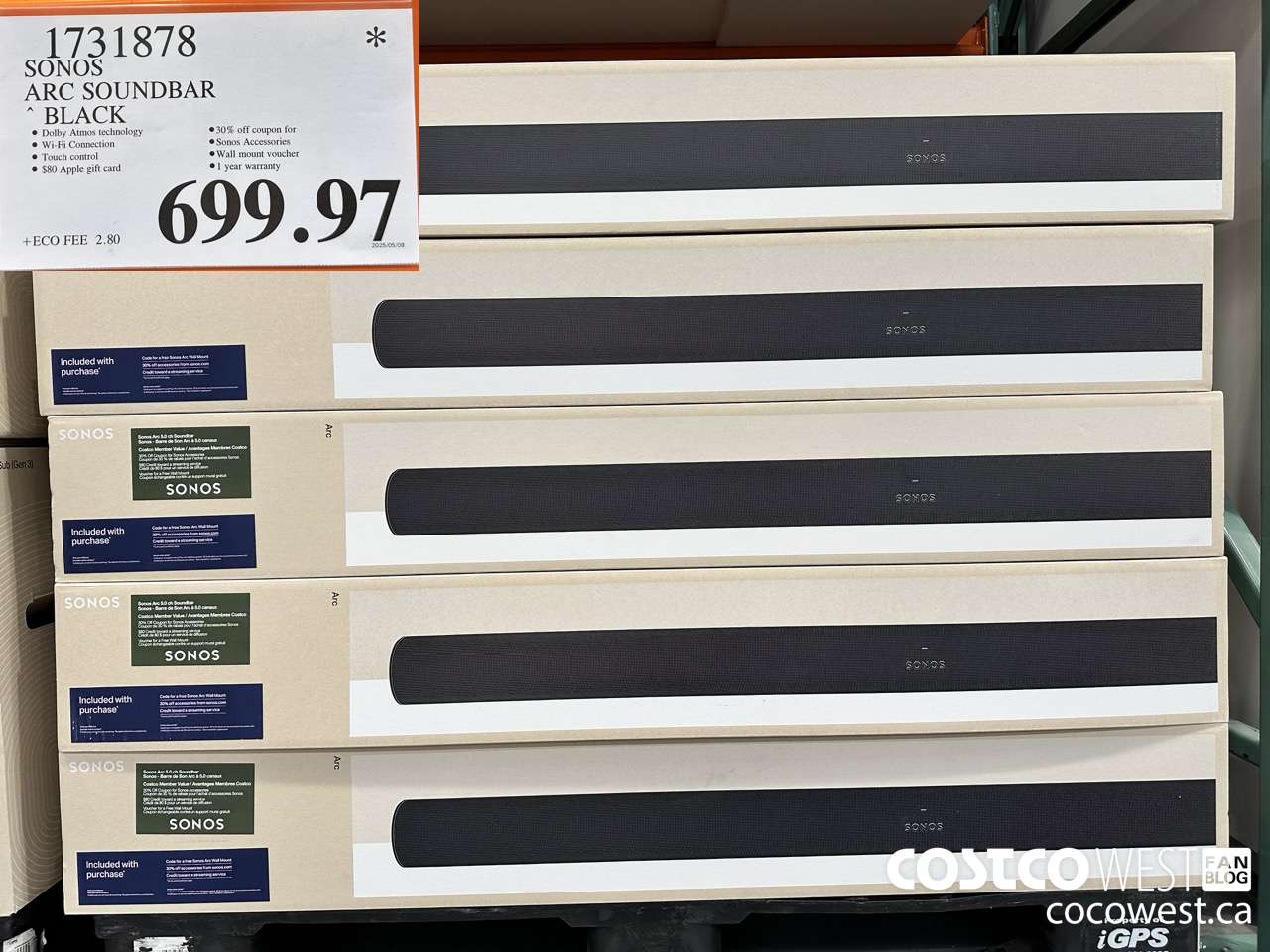 1731878 SONOS ARC SOUNDBAR W/DOLBY ATMOS $699.97