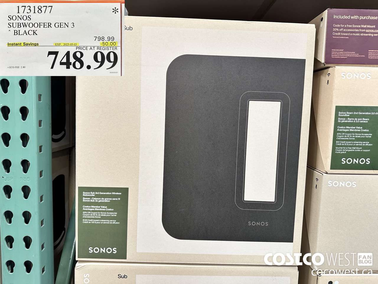1731877 SONOS SUB (GEN 3) WIRELESS SUBWOOFER ($50.00 INSTANT SAVINGS EXPIRES ON 2025-05-03) $748.99
