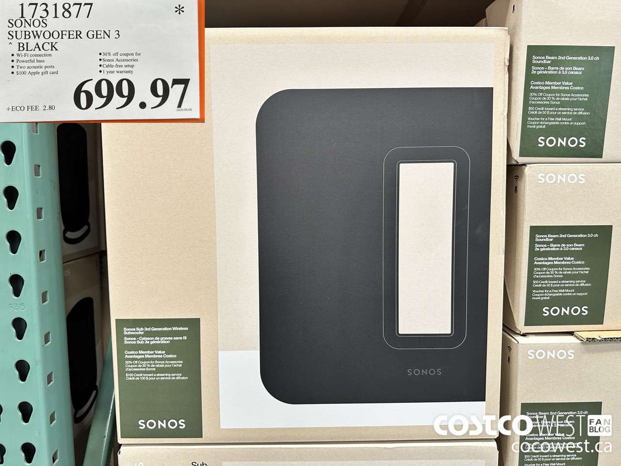 1731877 SONOS SUB (GEN 3) WIRELESS SUBWOOFER $699.97