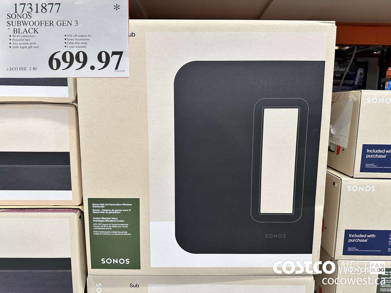 1731877 SONOS SUB (GEN 3) WIRELESS SUBWOOFER $699.97