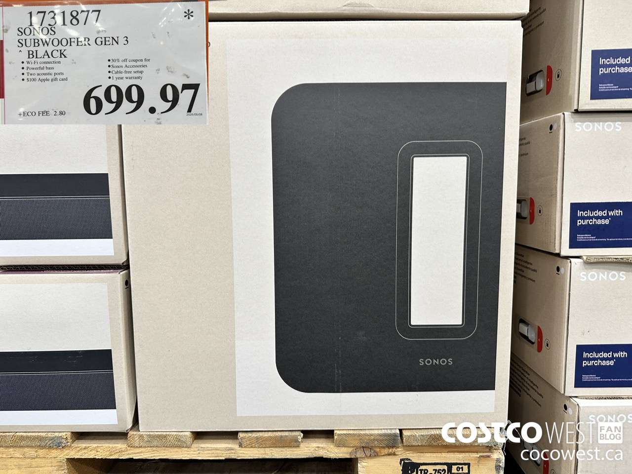 1731877 SONOS SUB (GEN 3) WIRELESS SUBWOOFER $699.97