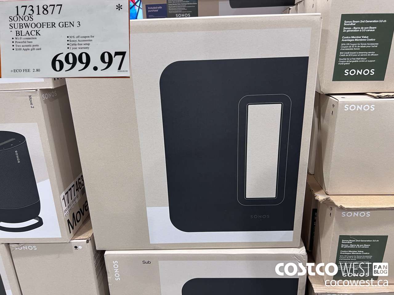 1731877 SONOS SUB (GEN 3) WIRELESS SUBWOOFER $699.97