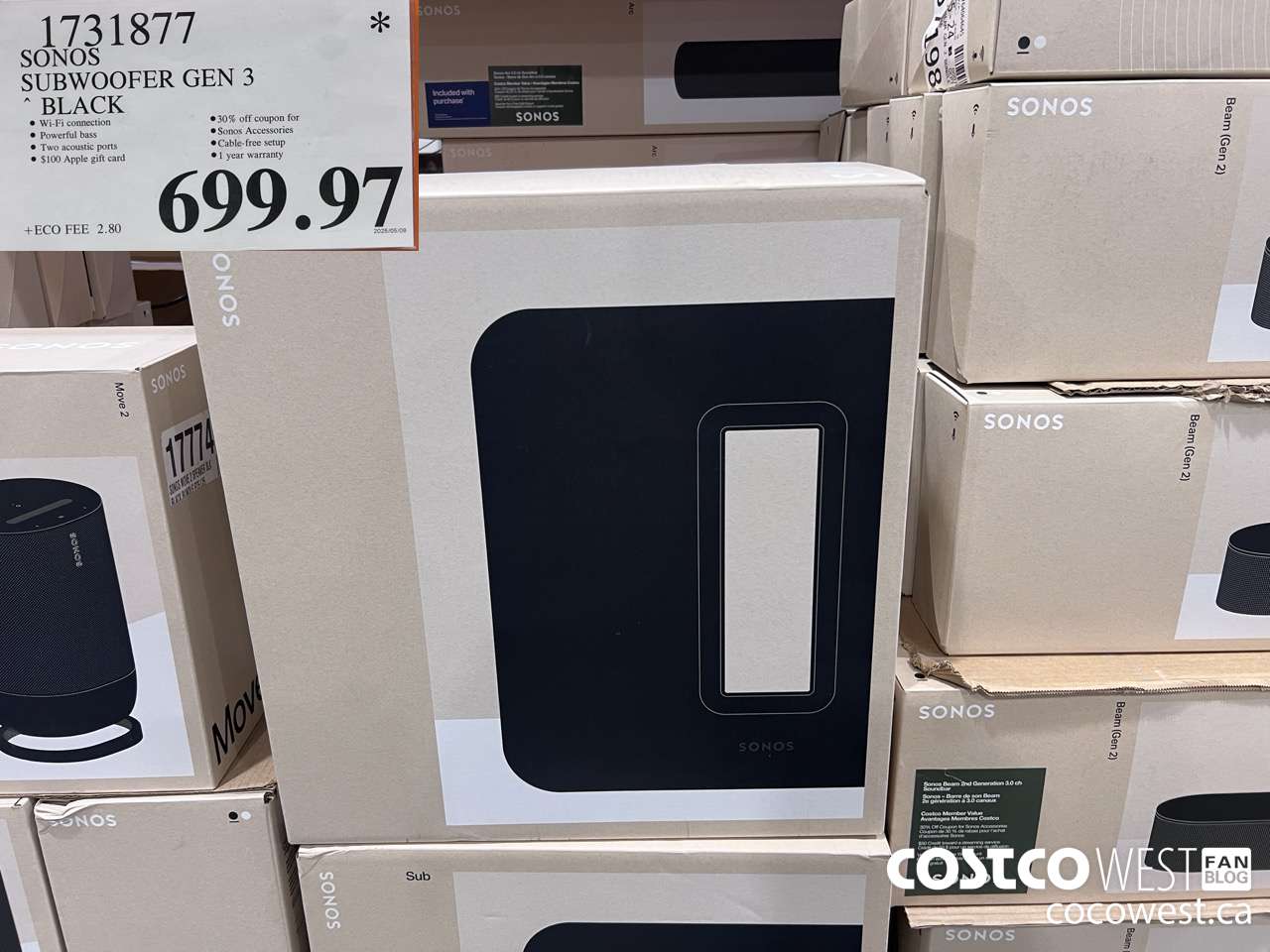 1731877 SONOS SUB (GEN 3) WIRELESS SUBWOOFER $699.97