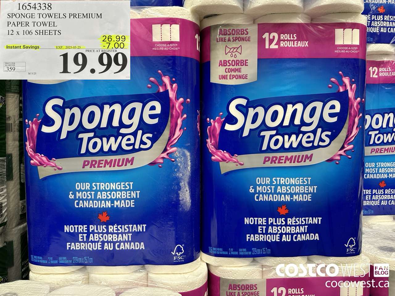 1654338 SPONGE TOWELS PREMIUM PAPER TOWEL 12 X 106 SHEETS ($7.00 INSTANT SAVINGS EXPIRES ON 2025-05-25) $19.99