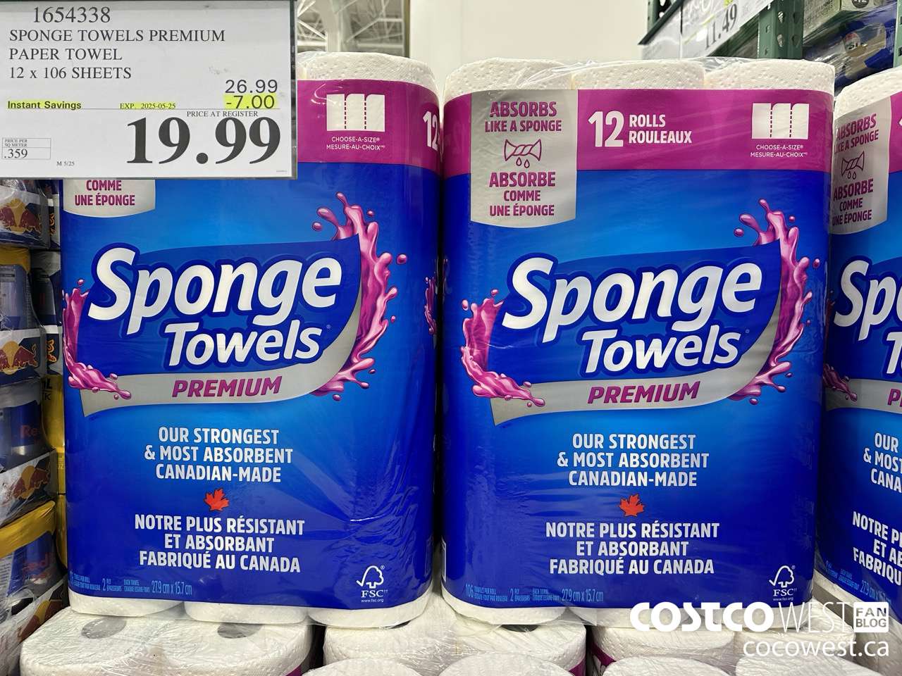 1654338 SPONGE TOWELS PREMIUM PAPER TOWEL 12 X 106 SHEETS ($7.00 INSTANT SAVINGS EXPIRES ON 2025-05-25) $19.99