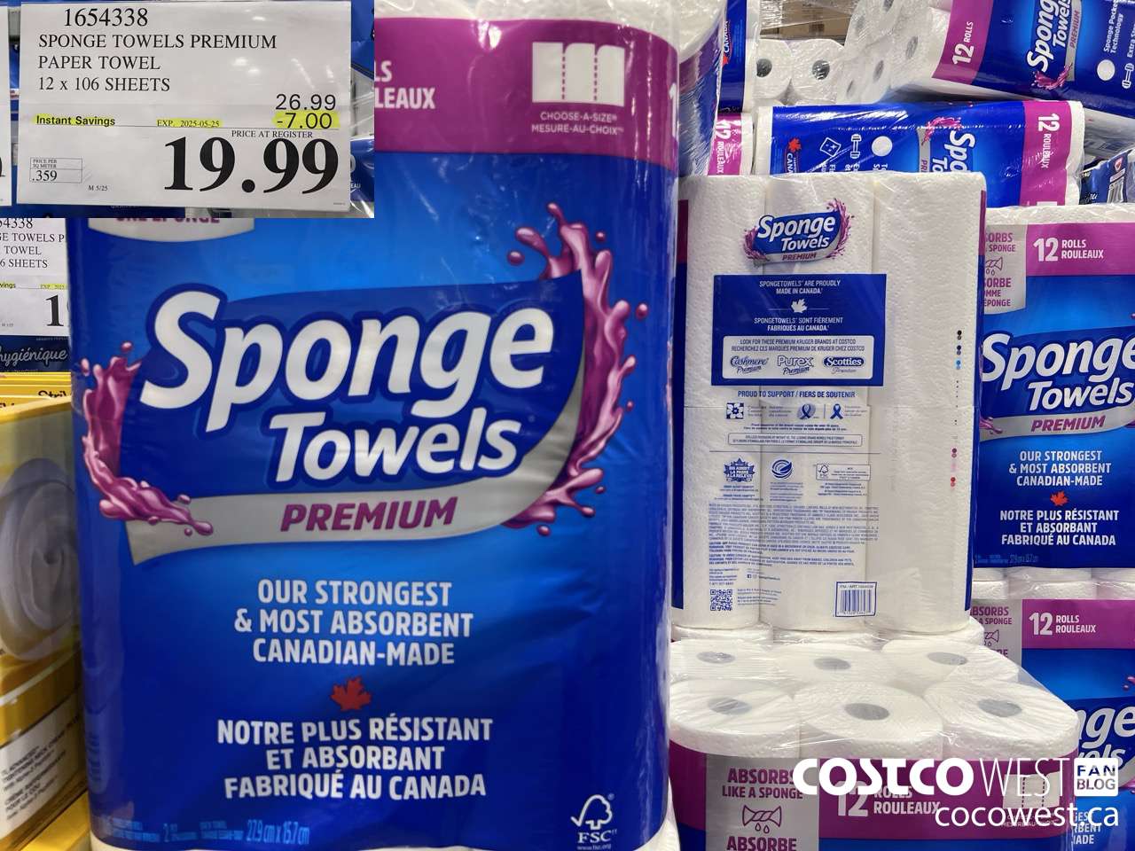 1654338 SPONGE TOWELS PREMIUM PAPER TOWEL 12 X 106 SHEETS ($7.00 INSTANT SAVINGS EXPIRES ON 2025-05-25) $19.99