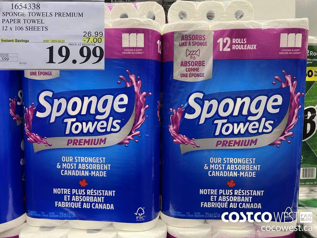 1654338 SPONGE TOWELS PREMIUM PAPER TOWEL 12 X 106 SHEETS ($7.00 INSTANT SAVINGS EXPIRES ON 2025-05-25) $19.99