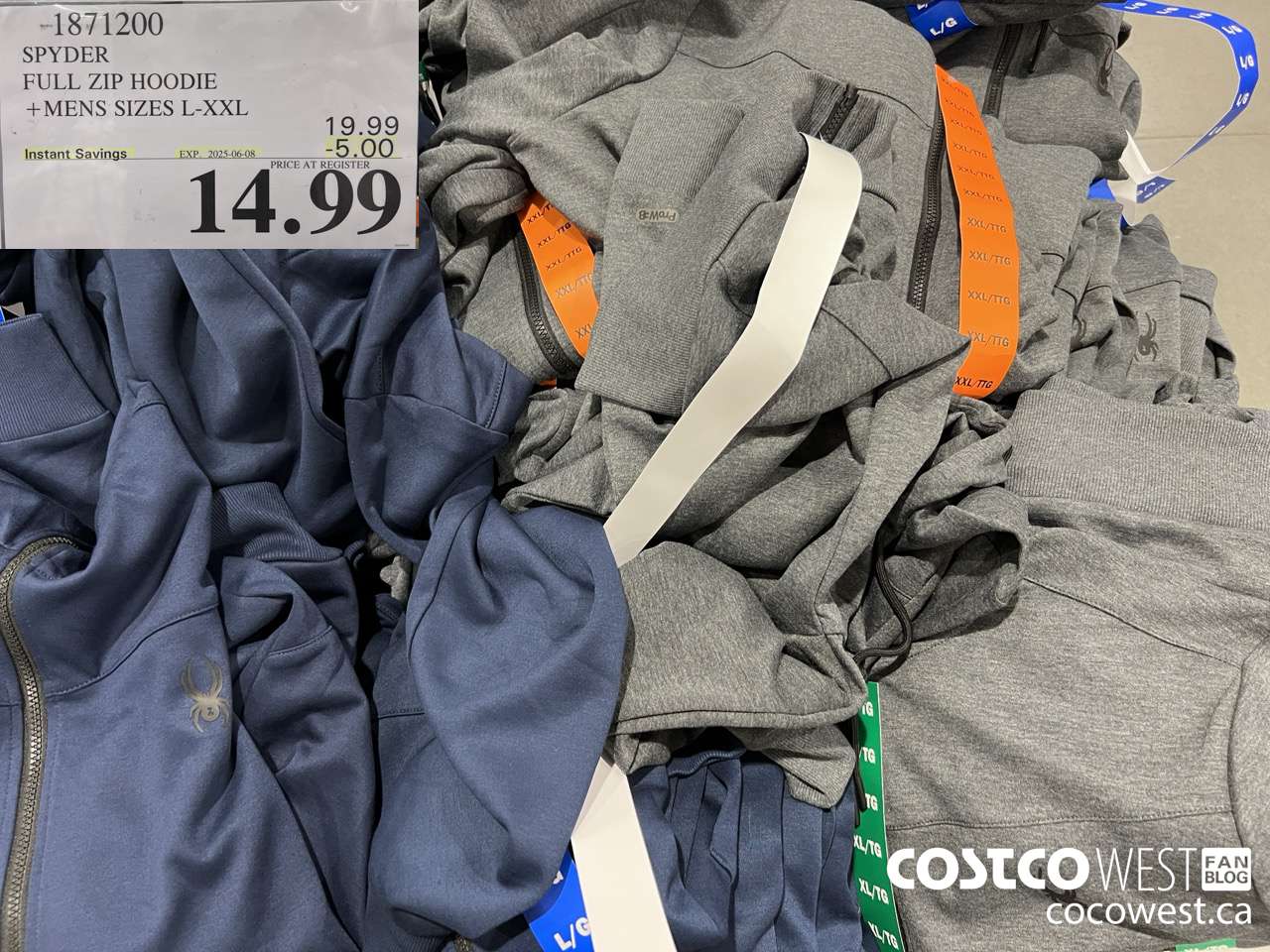 1871200 SPYDER FULL ZIP HOODIE MENS SIZES L-XXL ($5.00 INSTANT SAVINGS EXPIRES ON 2025-06-08) $14.99