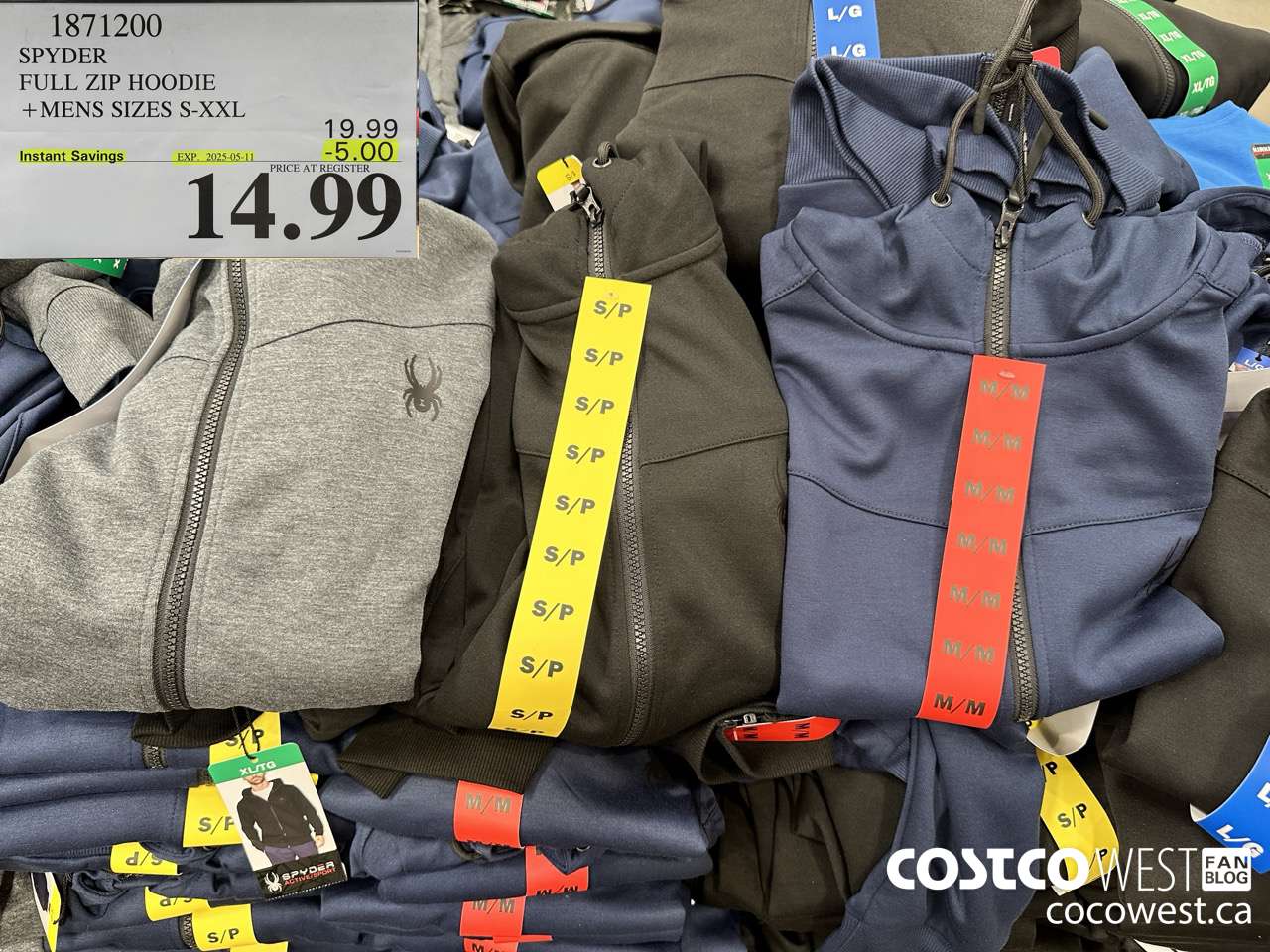 1871200 SPYDER FULL ZIP HOODIE MENS SIZES S-XXL ($5.00 INSTANT SAVINGS EXPIRES ON 2025-05-11) $14.99