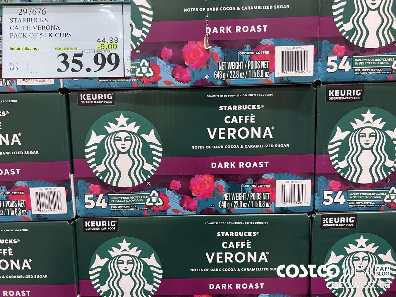 297676 STARBUCKS CAFFE VERONA K-CUPS 54 COUNT ($9.00 INSTANT SAVINGS EXPIRES ON 2025-06-08) $35.99