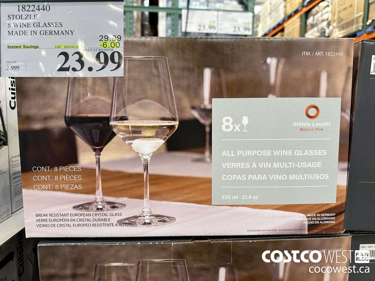 1822440 STOLZLE 8 WINE GLASSES MADE IN GERMANY ($6.00 INSTANT SAVINGS EXPIRES ON 2025-05-18) $23.99