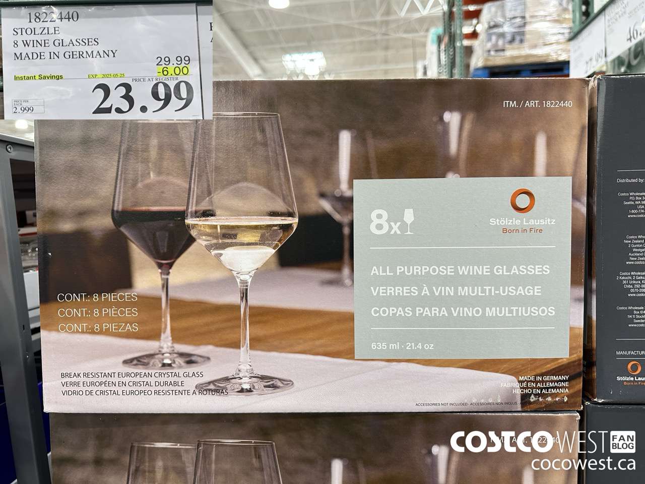 1822440 STOLZLE 8 WINE GLASSES MADE IN GERMANY ($6.00 INSTANT SAVINGS EXPIRES ON 2025-05-25) $23.99