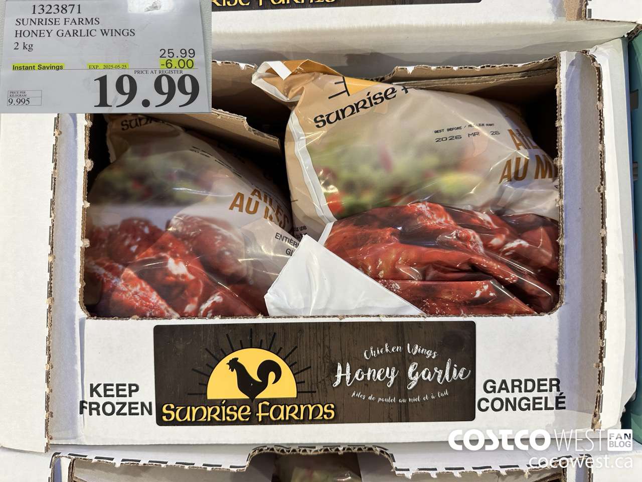 1323871 SUNRISE FARMS HONEY GARLIC WINGS 2 kg ($6.00 INSTANT SAVINGS EXPIRES ON 2025-05-25) $19.99