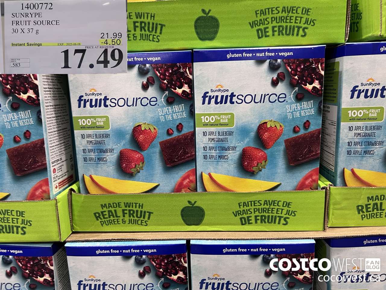 400772 SUNRYPE FRUIT SOURCE 30 X 37 G ($4.50 INSTANT SAVINGS EXPIRES ON 2025-06-08) $17.49