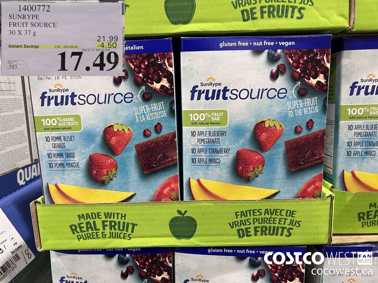 1400772 SUNRYPE FRUIT SOURCE 30 X 37 G ($4.50 INSTANT SAVINGS EXPIRES ON 2025-06-08) $17.49