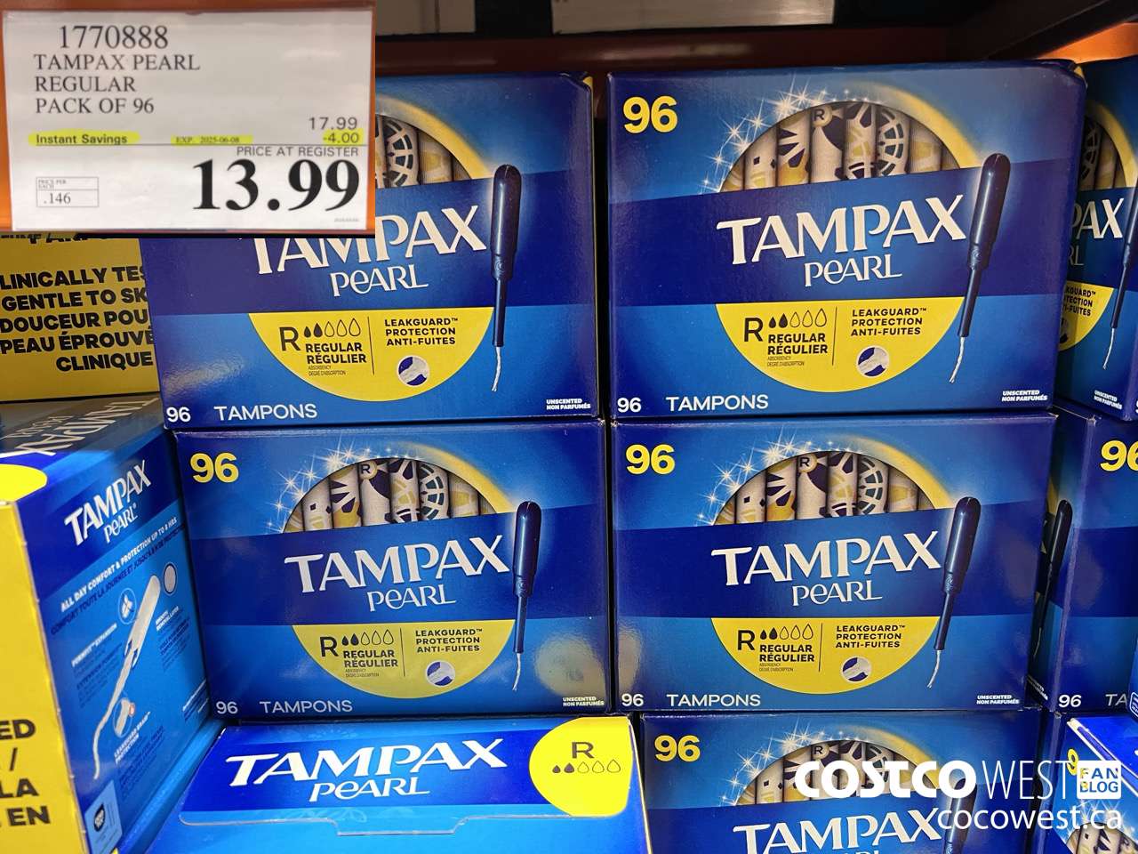 1770888 TAMPAX PEARL REGULAR PACK OF 96 ($4.00 INSTANT SAVINGS EXPIRES ON 2025-06-08) $13.99
