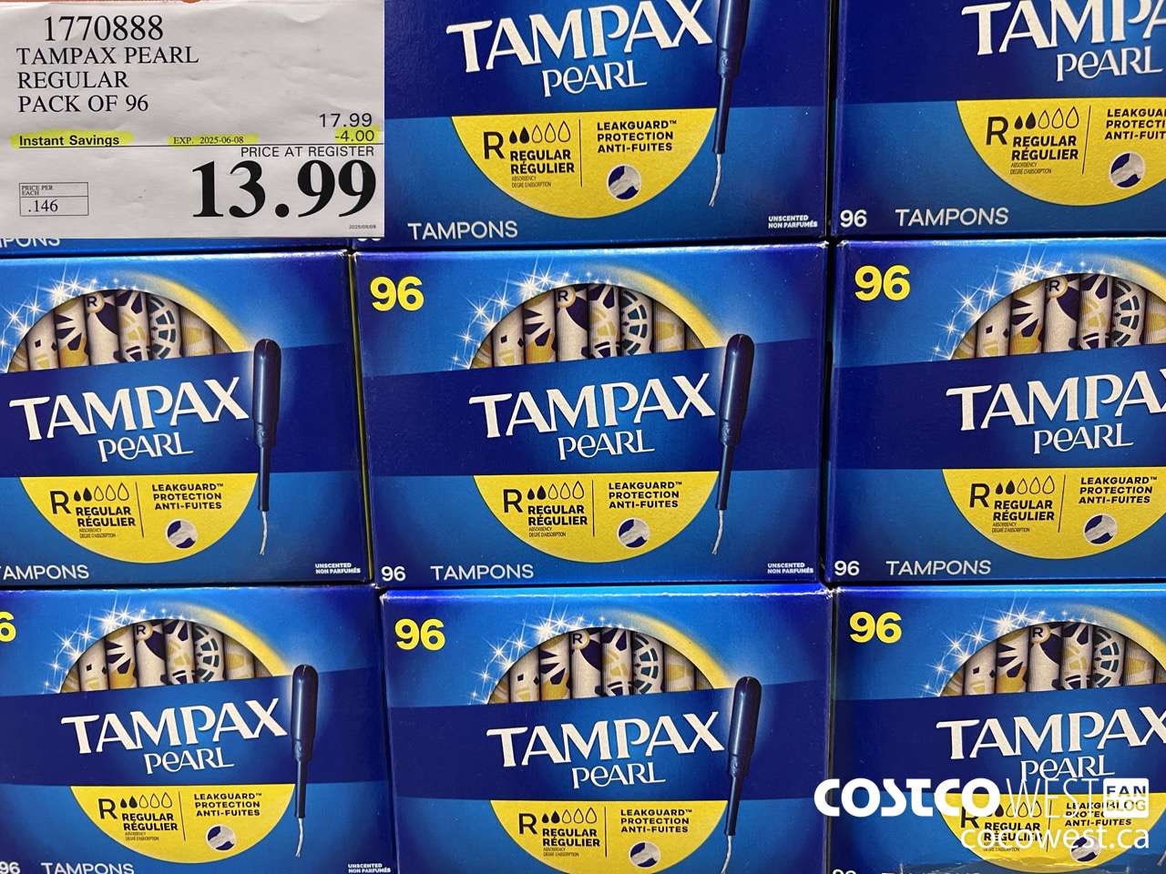 1770888 TAMPAX PEARL REGULAR PACK OF 96 ($4.00 INSTANT SAVINGS EXPIRES ON 2025-06-08) $13.99