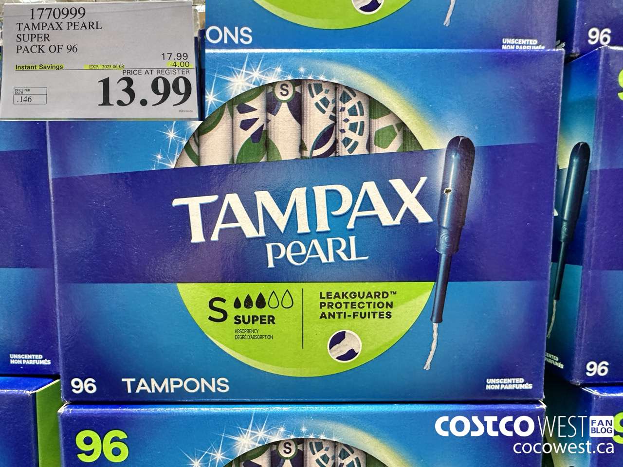 1770999 TAMPAX PEARL SUPER PACK OF 96 ($4.00 INSTANT SAVINGS EXPIRES ON 2025-06-08) $13.99