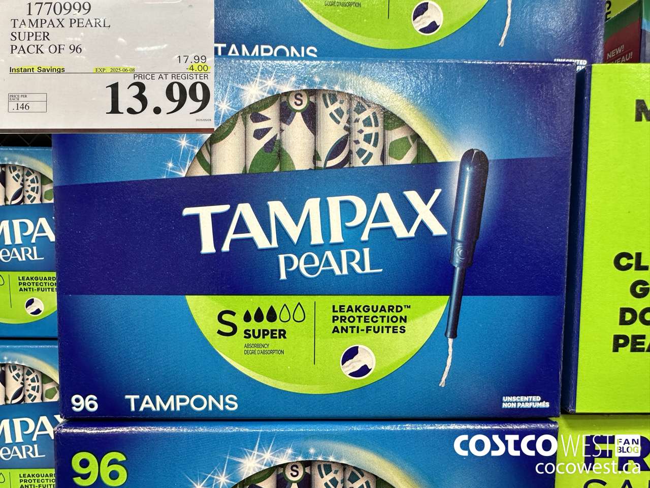 1770999 TAMPAX PEARL SUPER PACK OF 96 ($4.00 INSTANT SAVINGS EXPIRES ON 2025-06-08) $13.99