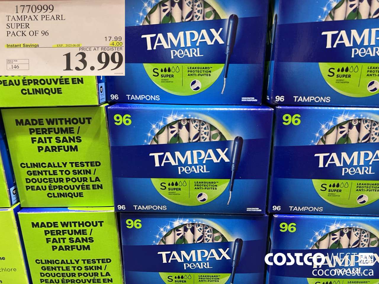 1770999 TAMPAX PEARL SUPER PACK OF 96 ($4.00 INSTANT SAVINGS EXPIRES ON 2025-06-08) $13.99