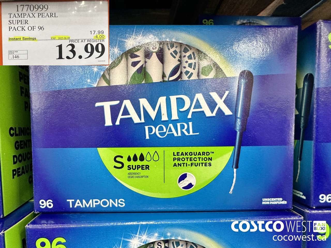 1770999 TAMPAX PEARL SUPER PACK OF 96 ($4.00 INSTANT SAVINGS EXPIRES ON 2025-06-08) $13.99