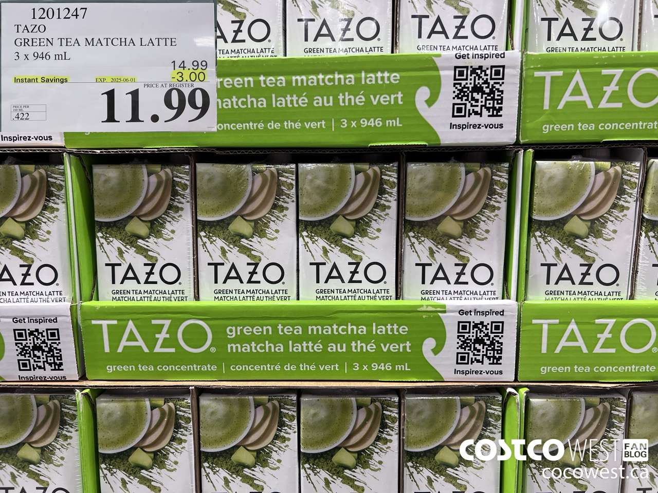 1201247 TAZO GREEN TEA MATCHA LATTE 3 X 946 ML ($3.00 INSTANT SAVINGS EXPIRES ON 2025-06-01) $11.99