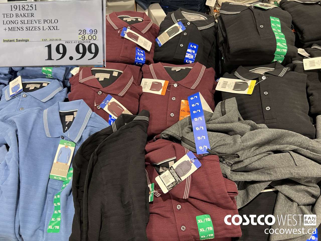 1918251 TED BAKER LONG SLEEVE POLO MENS SIZES L-XXL ($9.00 INSTANT SAVINGS EXPIRES ON 2025-06-08) $19.99