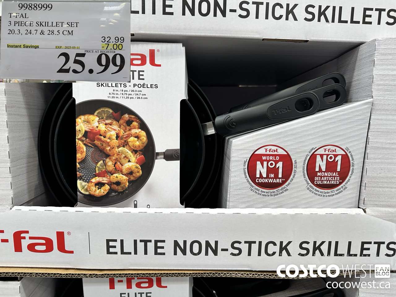 9988999 T-FAL NON-STICK SKILLET SET 3 PIECES ($7.00 INSTANT SAVINGS EXPIRES ON 2025-05-11) $25.99