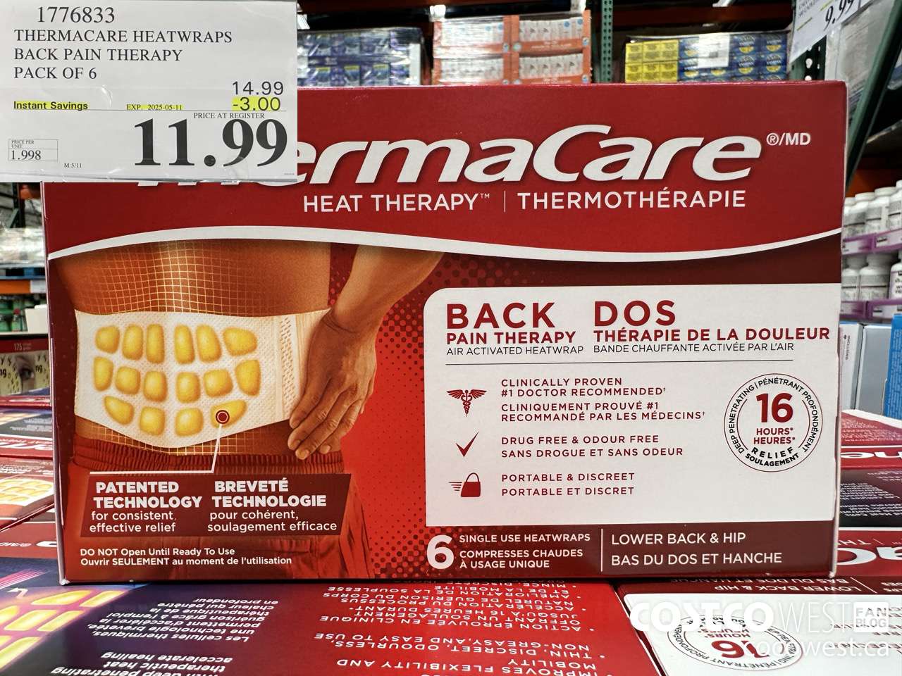 1776833 THERMACARE HEATWRAPS BACK PAIN THERAPY PACK OF 6 ($3.00 INSTANT SAVINGS EXPIRES ON 2025-05-11) $11.99
