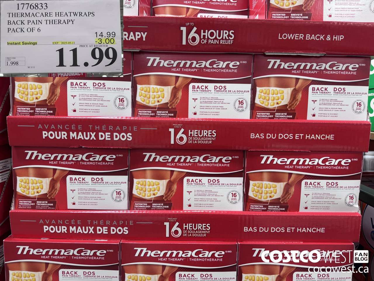 1776833 THERMACARE HEATWRAPS BACK PAIN THERAPY PACK OF 6 ($3.00 INSTANT SAVINGS EXPIRES ON 2025-05-11) $11.99