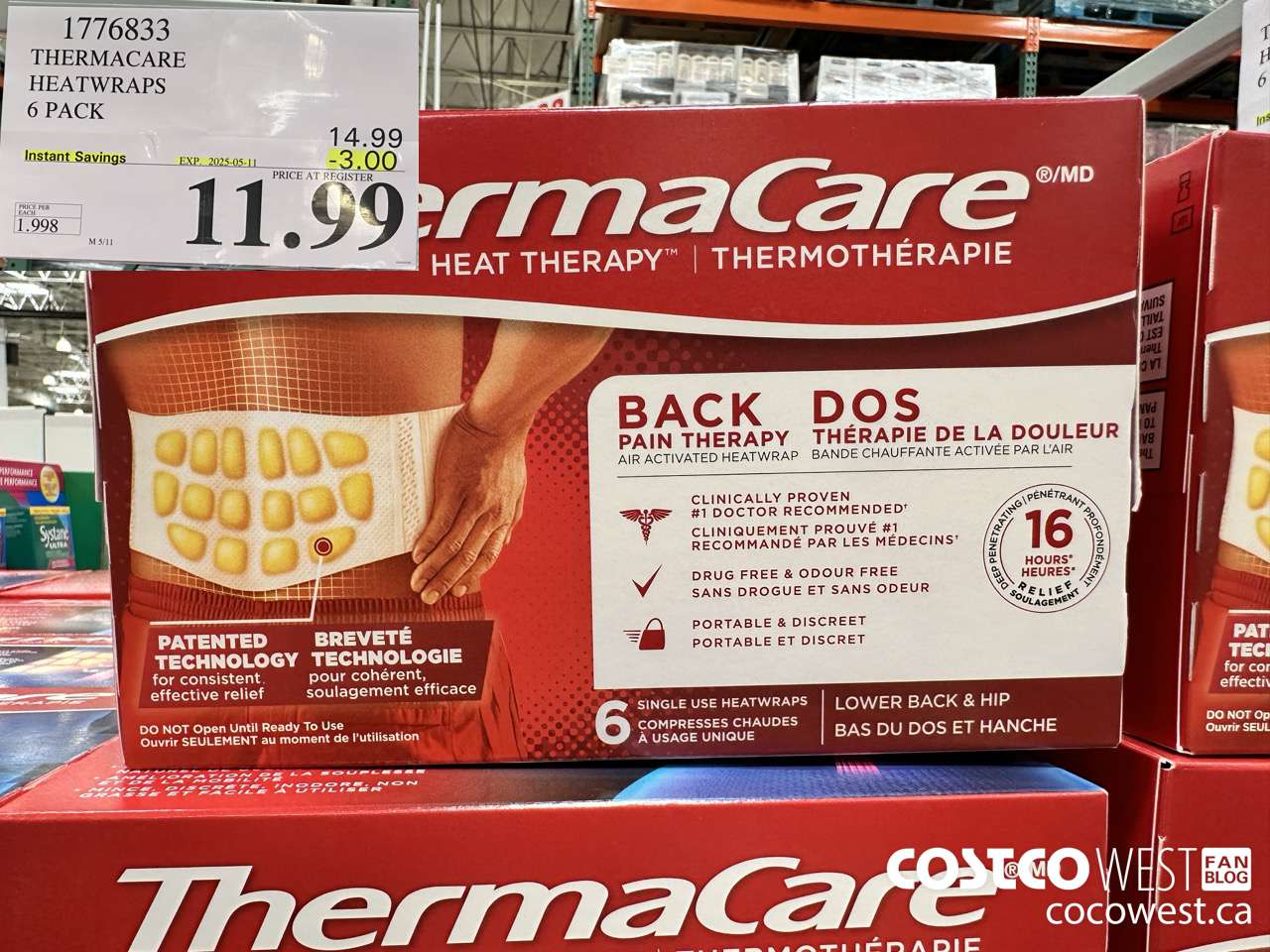1776833 THERMACARE HEATWRAPS BACK PAIN THERAPY PACK OF 6 ($3.00 INSTANT SAVINGS EXPIRES ON 2025-05-11) $11.99