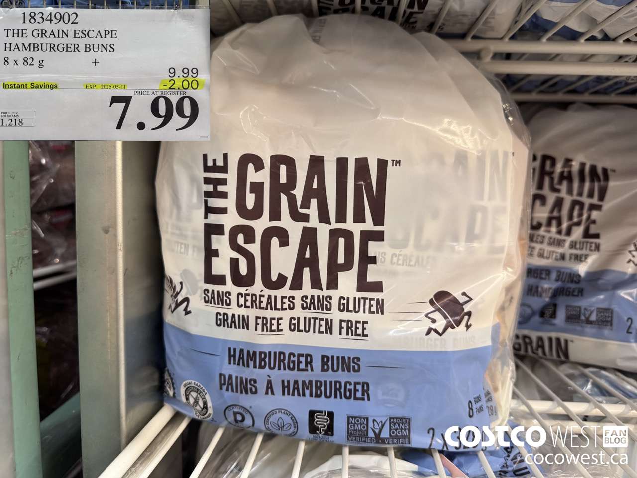 1834902 THE GRAIN ESCAPE HAMBURGER BUNS 8 X 82 G ($2.00 INSTANT SAVINGS EXPIRES ON 2025-05-11) $7.99