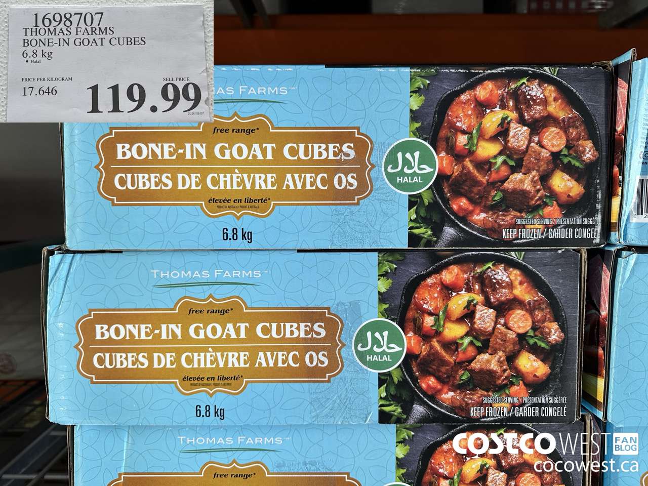 1698707 THOMAS FARMS BONE-IN GOAT CUBES 6.KG $119.99