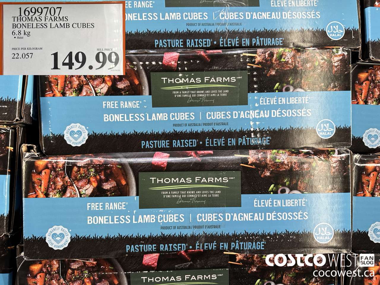 1699707 THOMAS FARMS BONELESS LAMB CUBES 6.8KG $149.99