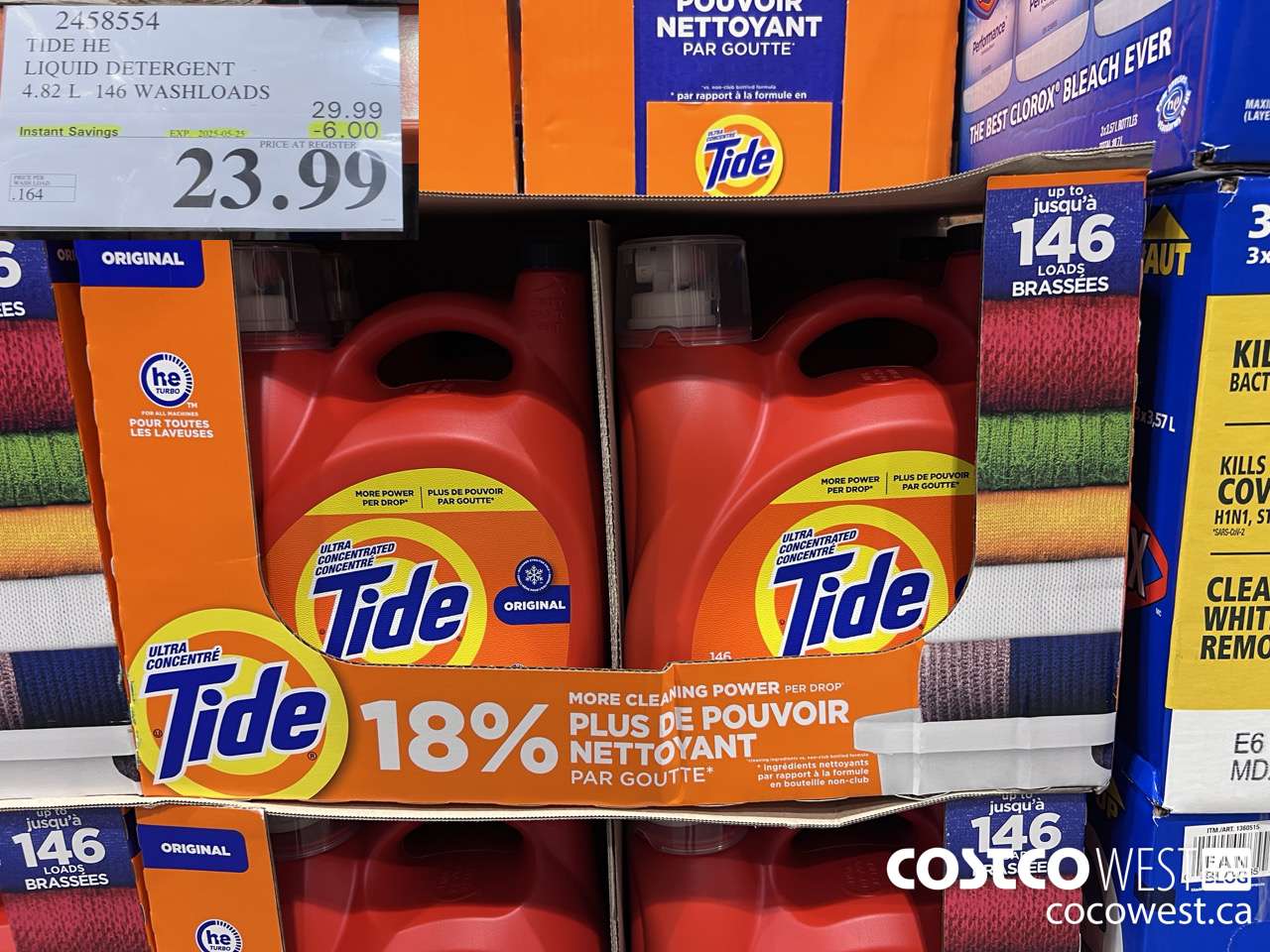 2458554 TIDE HE LIQUID DETERGENT 4.82 L 146 WASHLOADS ($6.00 INSTANT SAVINGS EXPIRES ON 2025-05-25) $23.99