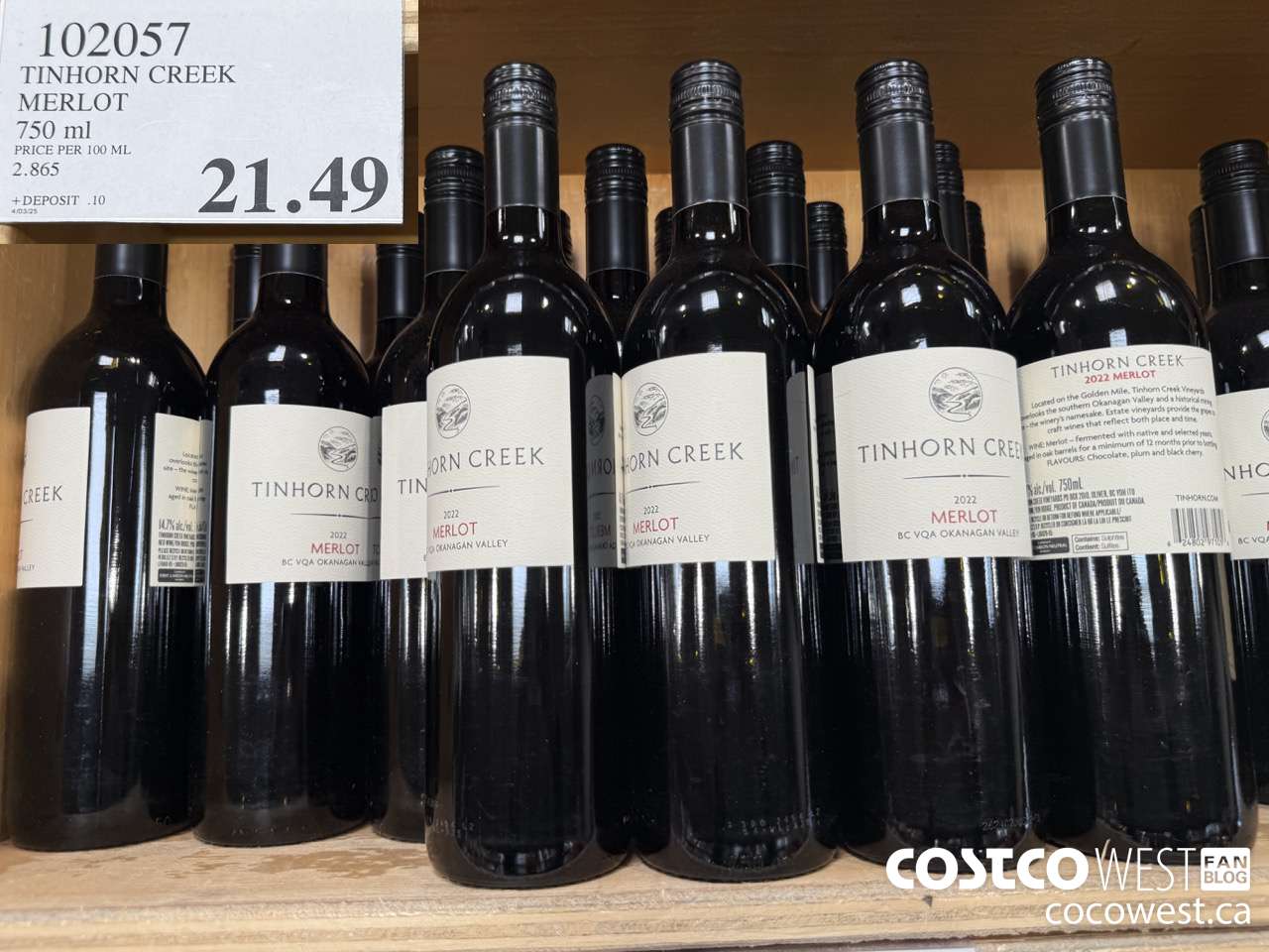 102057 TINHORN CREEK MERLOT 750 ML $21.49