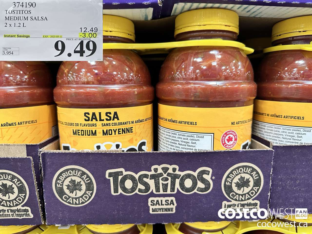 374190 TOSTITOS MEDIUM SALSA 2 X 1.2 L ($3.00 INSTANT SAVINGS EXPIRES ON 2025-05-11) $9.49