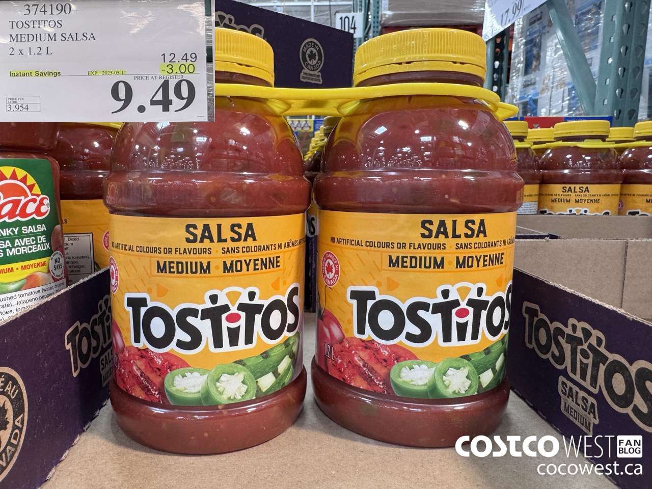 374190 TOSTITOS MEDIUM SALSA 2 X 1.2 L ($3.00 INSTANT SAVINGS EXPIRES ON 2025-05-11) $9.49