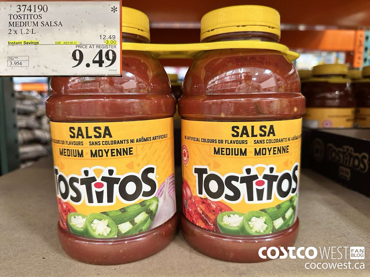 374190 TOSTITOS MEDIUM SALSA 2 X 1.2 L ($3.00 INSTANT SAVINGS EXPIRES ON 2025-05-11) $9.49