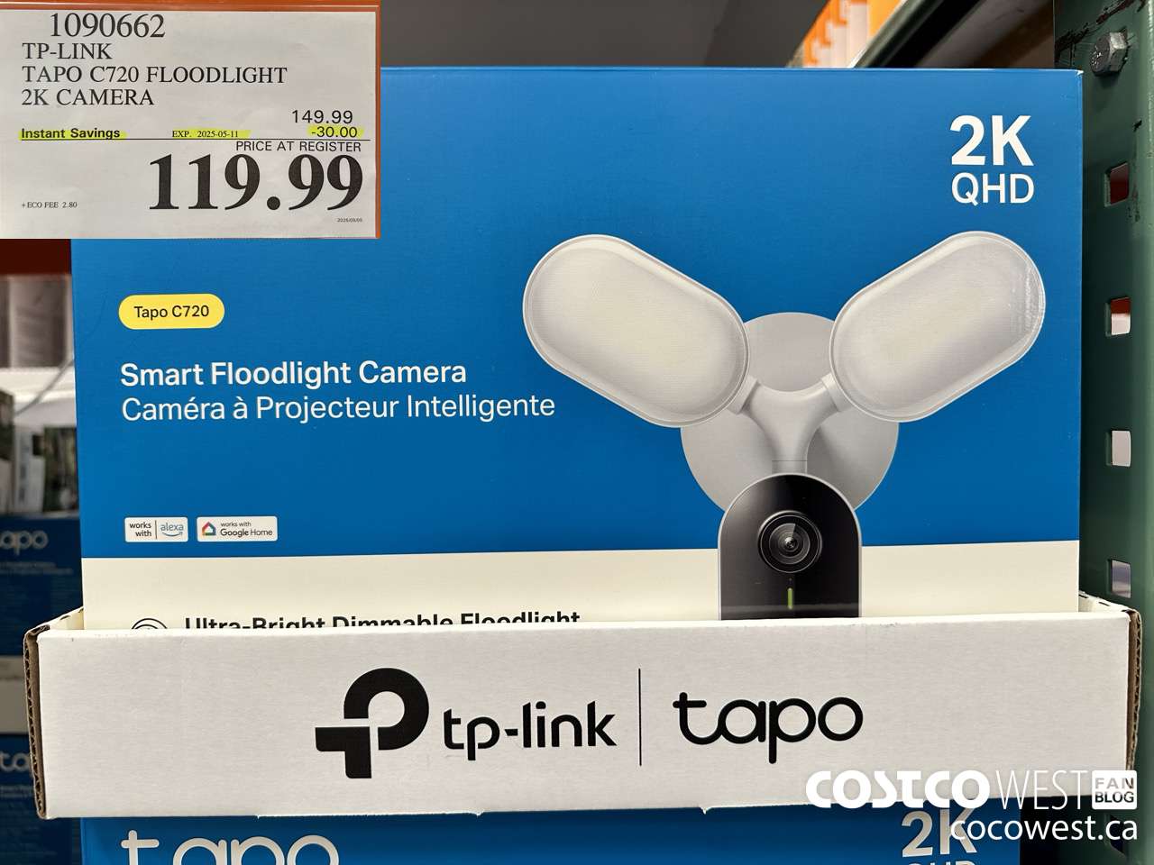 1090662 TP-LINK TAPO C720 FLOODLIGHT 2K CAMERA ($30.00 INSTANT SAVINGS EXPIRES ON 2025-05-11) $119.99