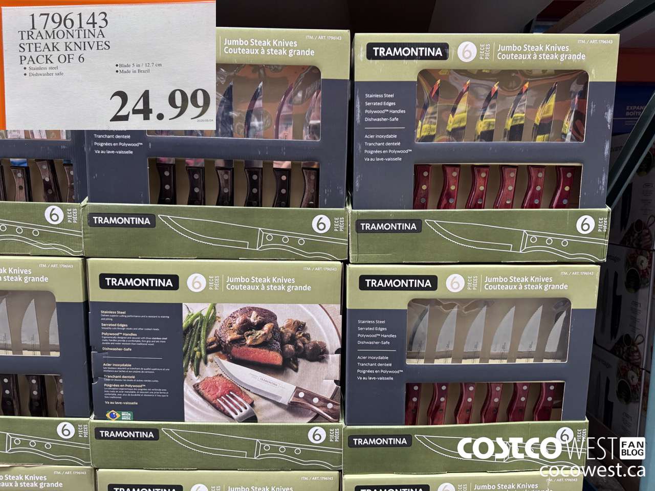 1796143 TRAMONTINA STEAK KNIVES PACK OF 6 $24.99