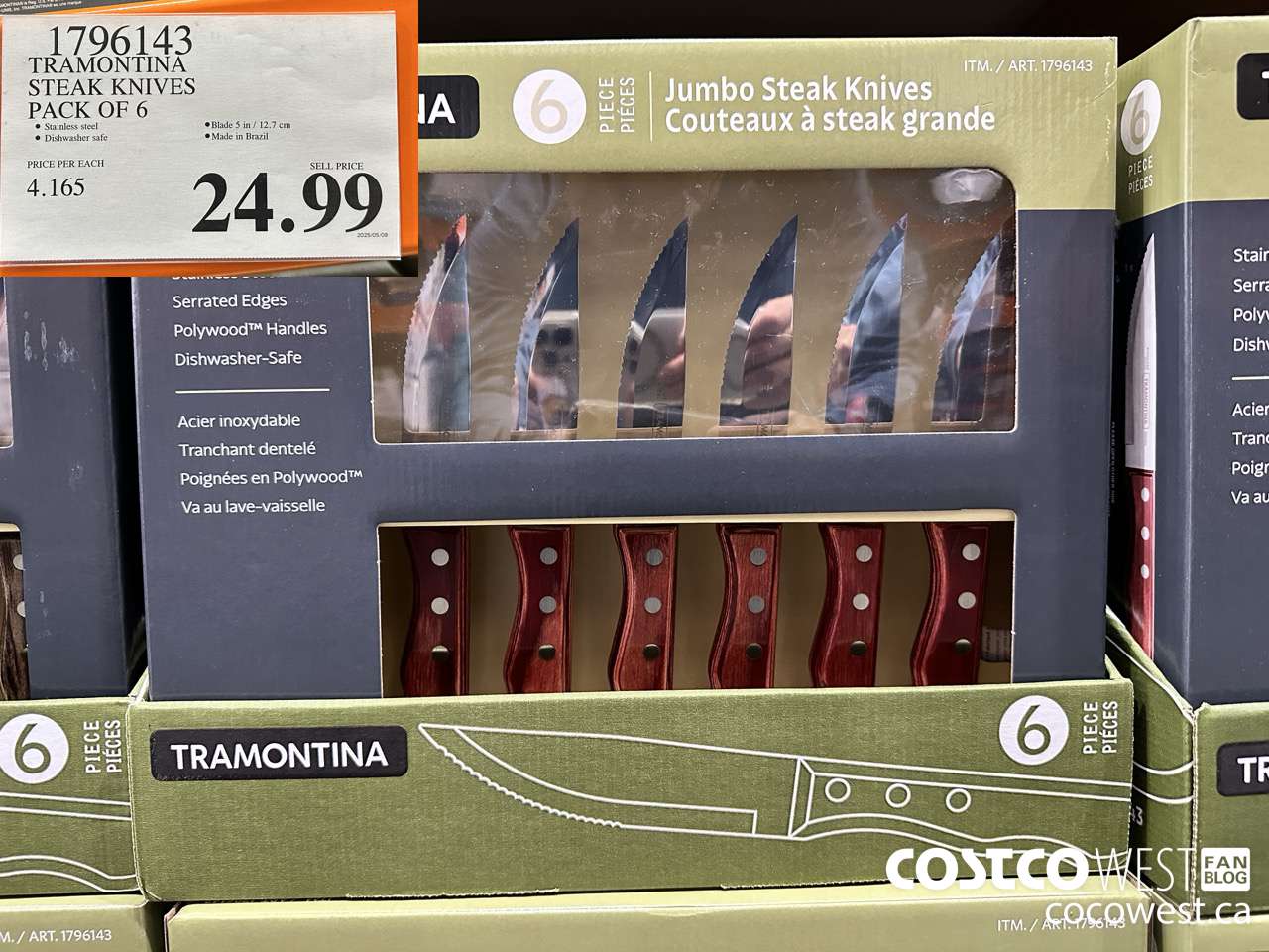1796143 TRAMONTINA STEAK KNIVES PACK OF 6 $24.99