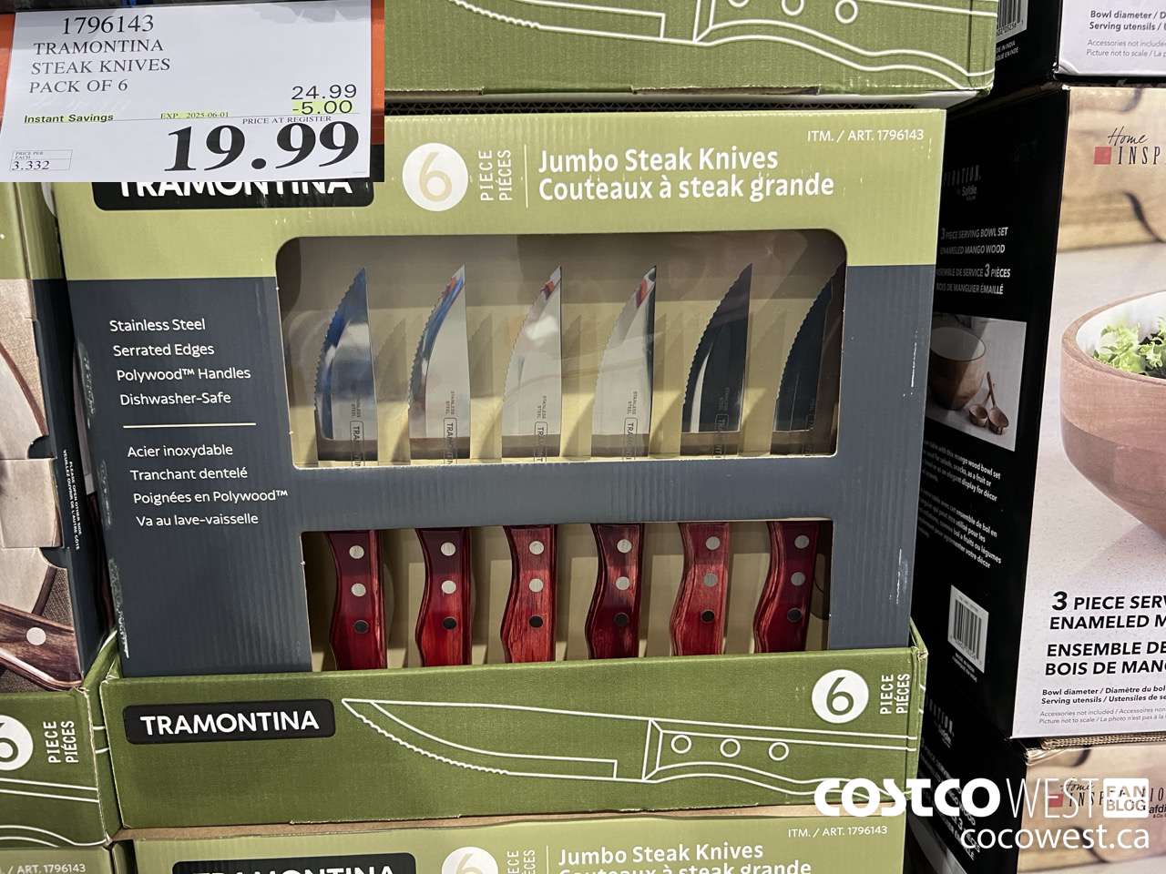 1796143 TRAMONTINA STEAK KNIVES PACK OF 6 ($5.00 INSTANT SAVINGS EXPIRES ON 2025-06-01) $19.99