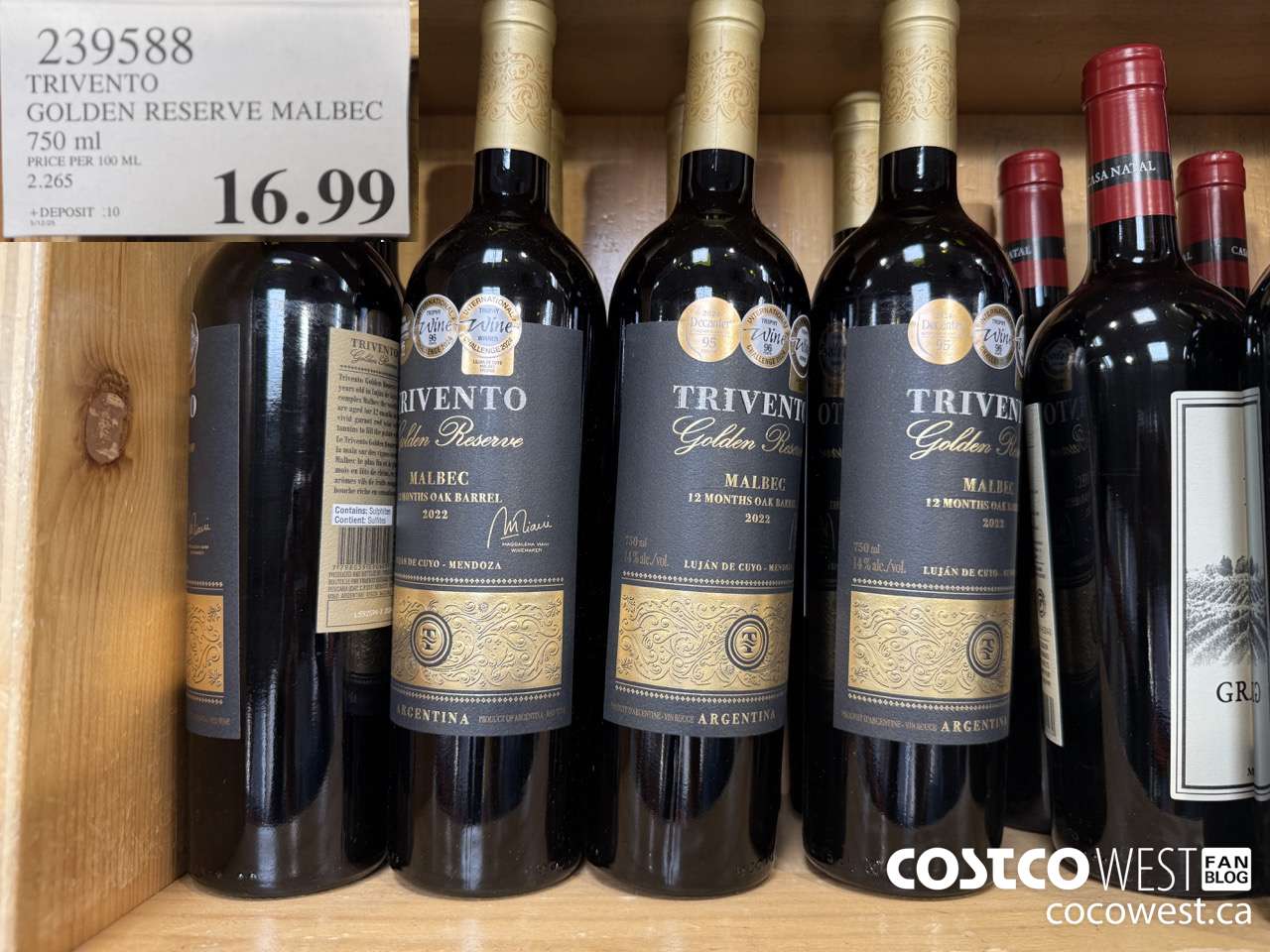239588 TRIVENTO GOLDEN RESERVE MALBEC 750 ML $16.99